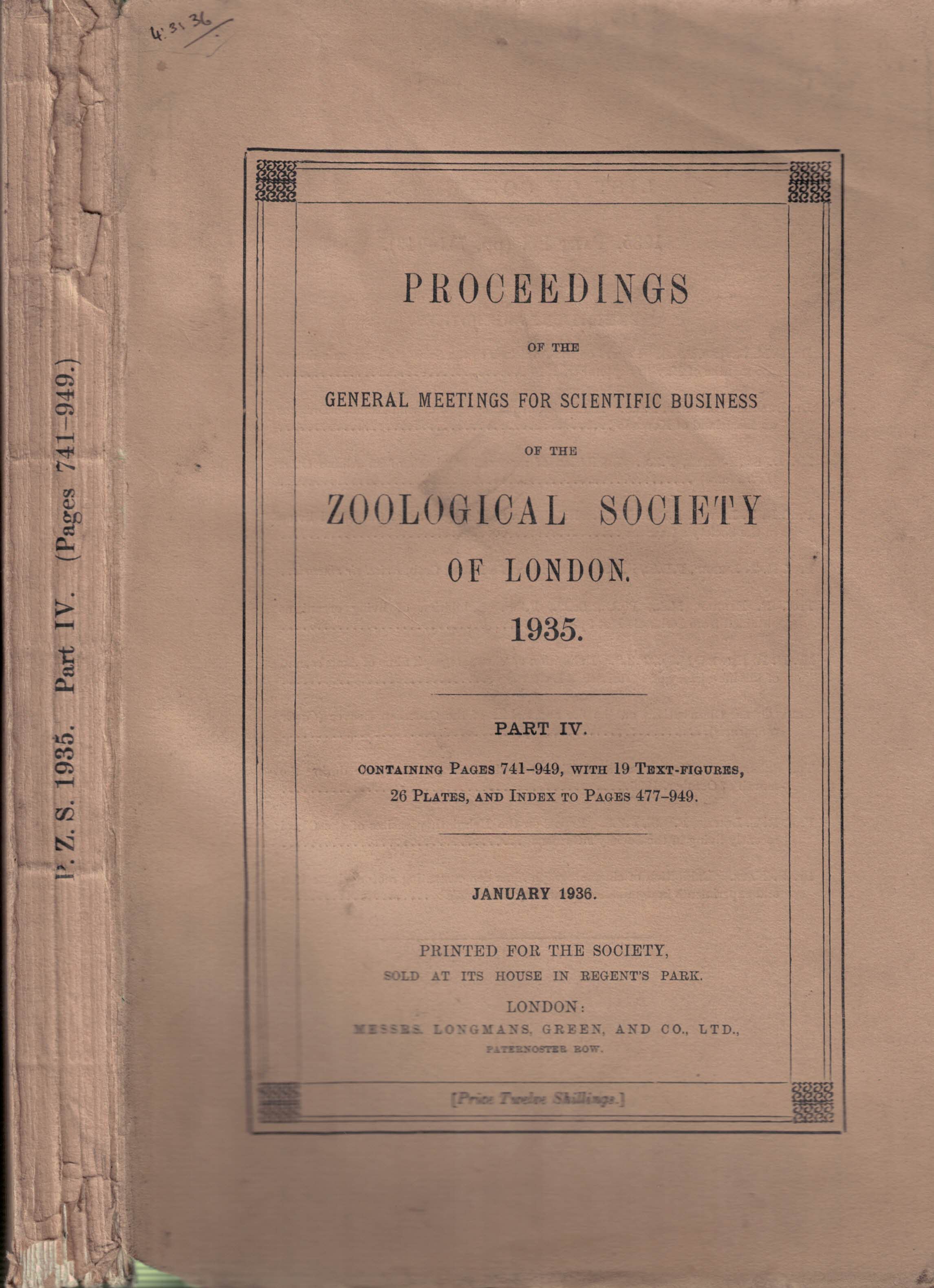 Proceedings of the General Meetings for Scientific Business of the Zoological Society of London. Part IV. January 1936.